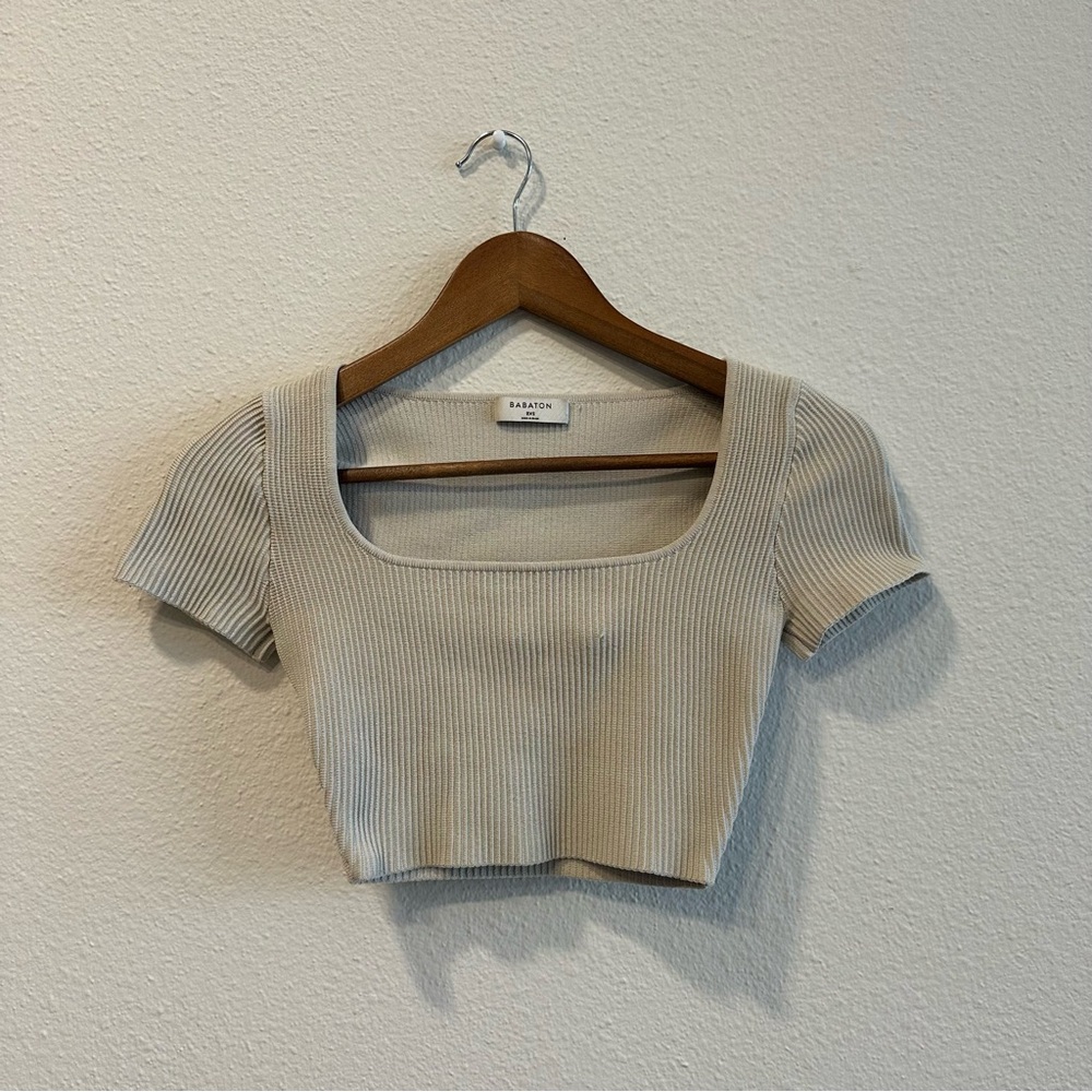 Aritzia Sculpt Knit Squareneck Cropped T-Shirt 092